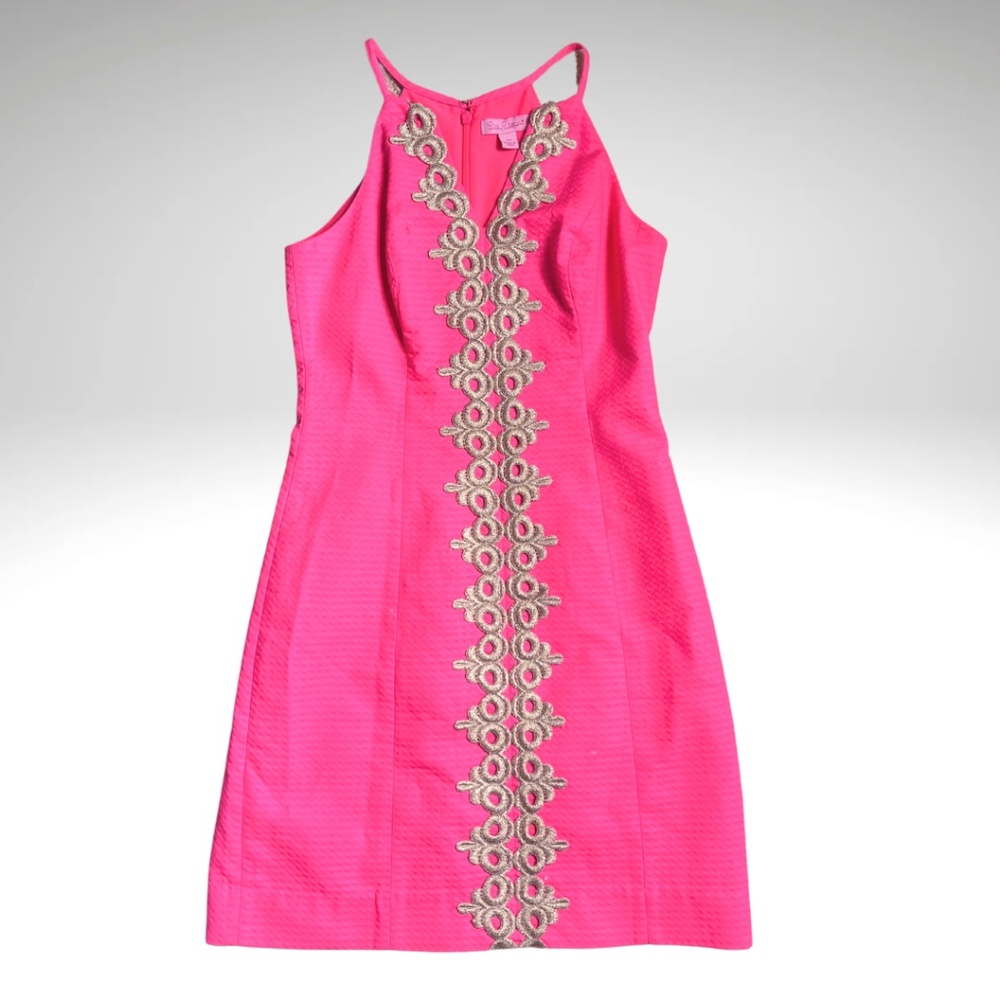 Elegant Pink Dress with Gold Accents